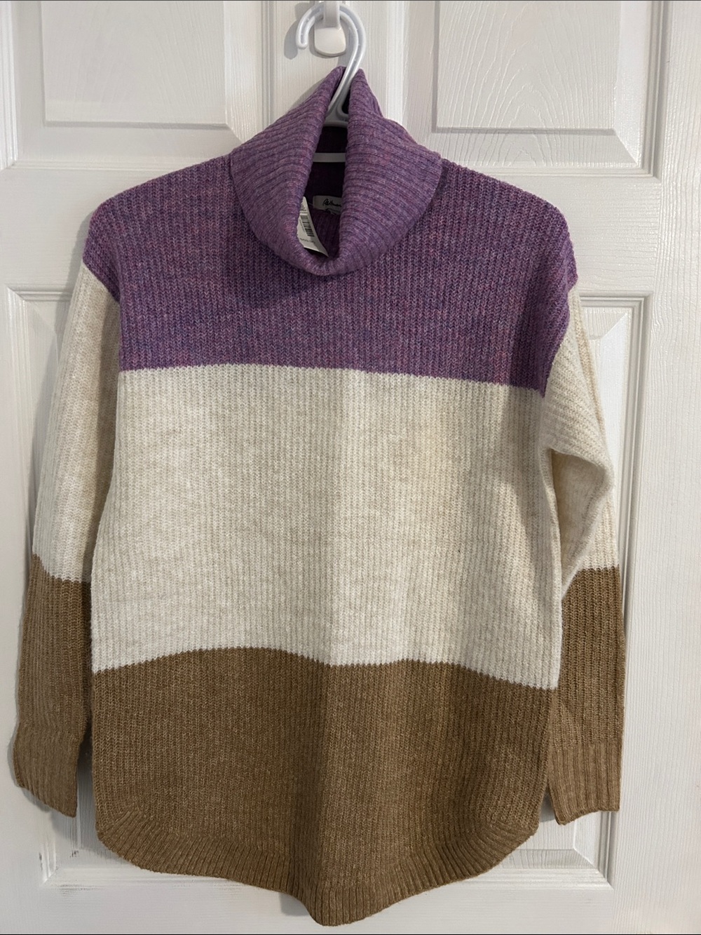 Reitmans Purple, Cream & Brown Colorblock Turtleneck Sweater
